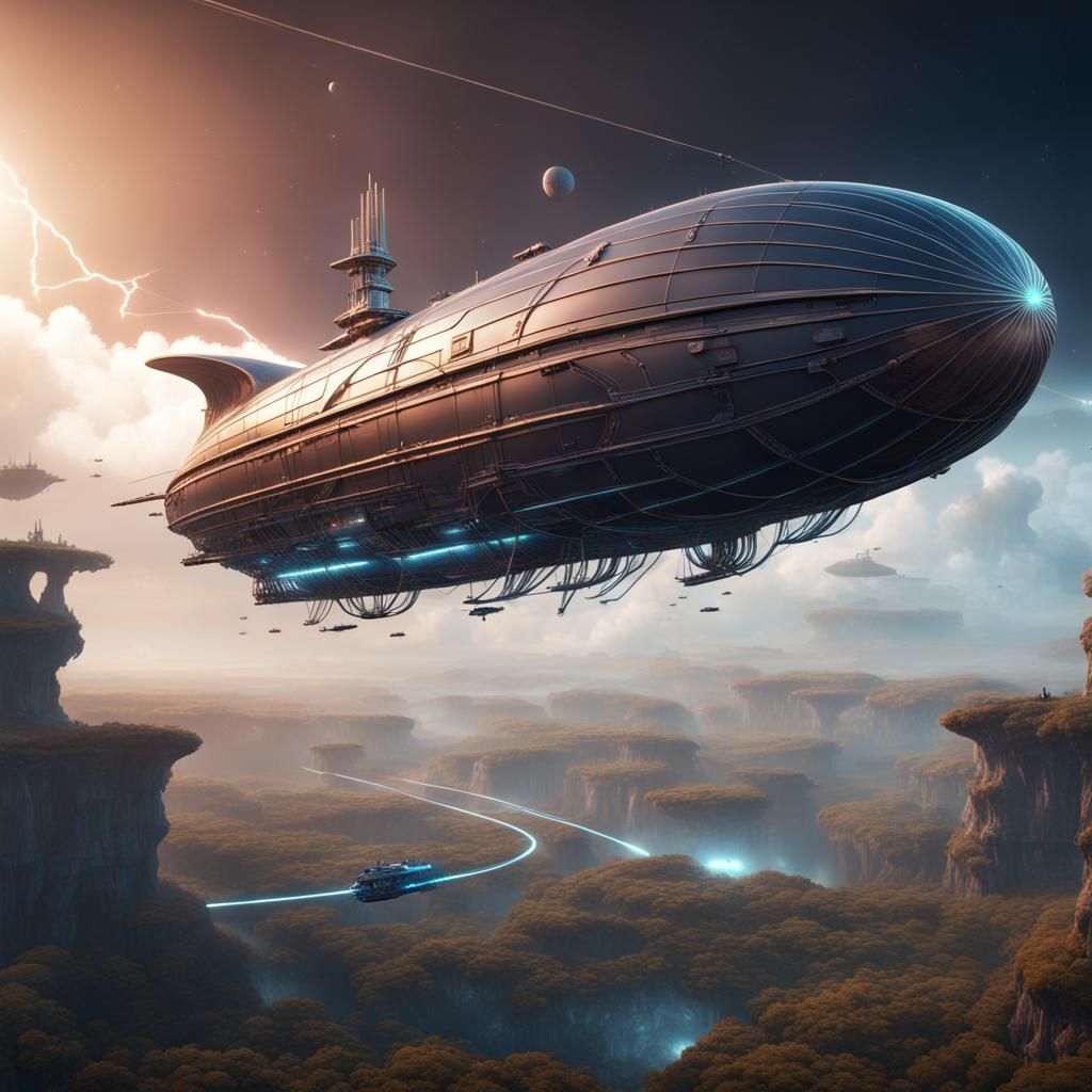 Futuristic Airship Navigates a Wormhole