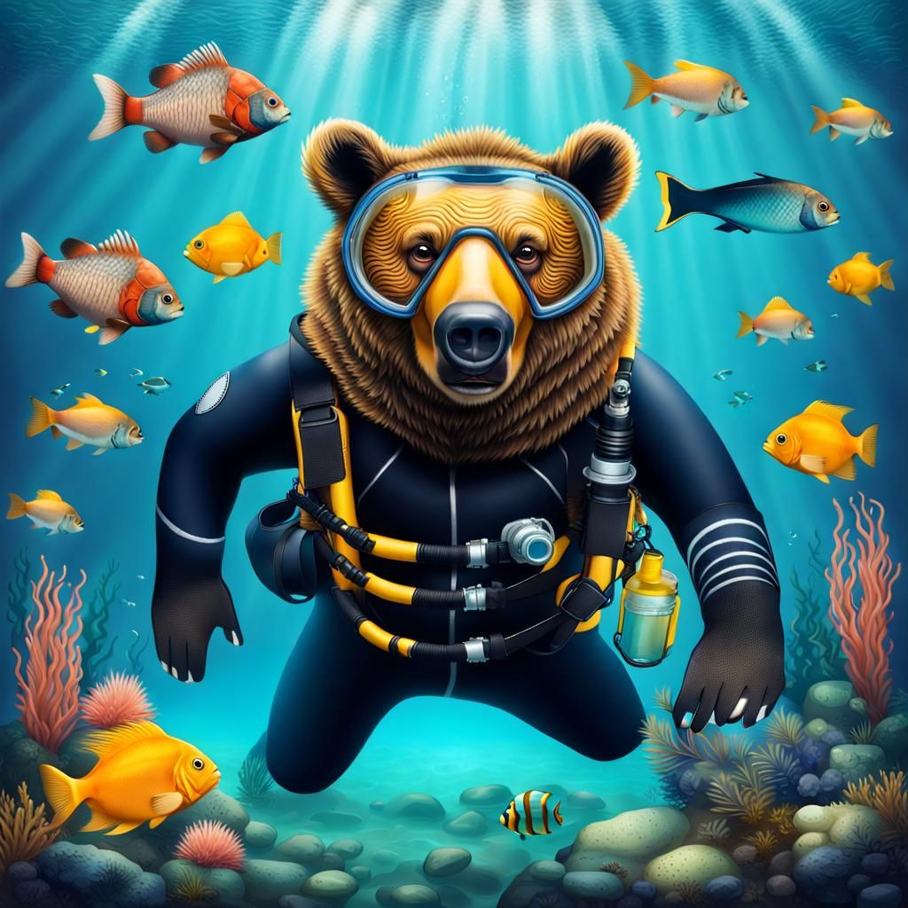 Bear Scuba Diving in Tropical Waters