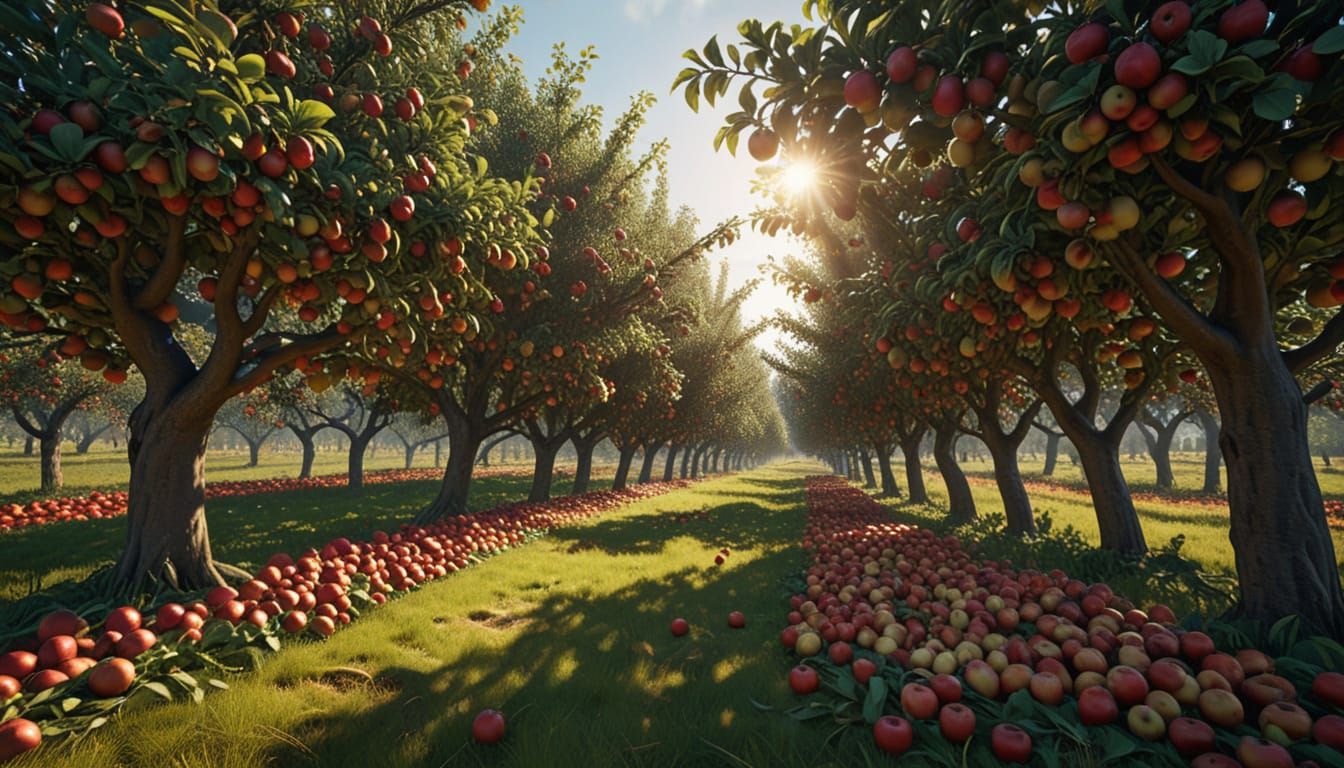 Apple Orchard with Deep Color Apples, Dynamic Lighting