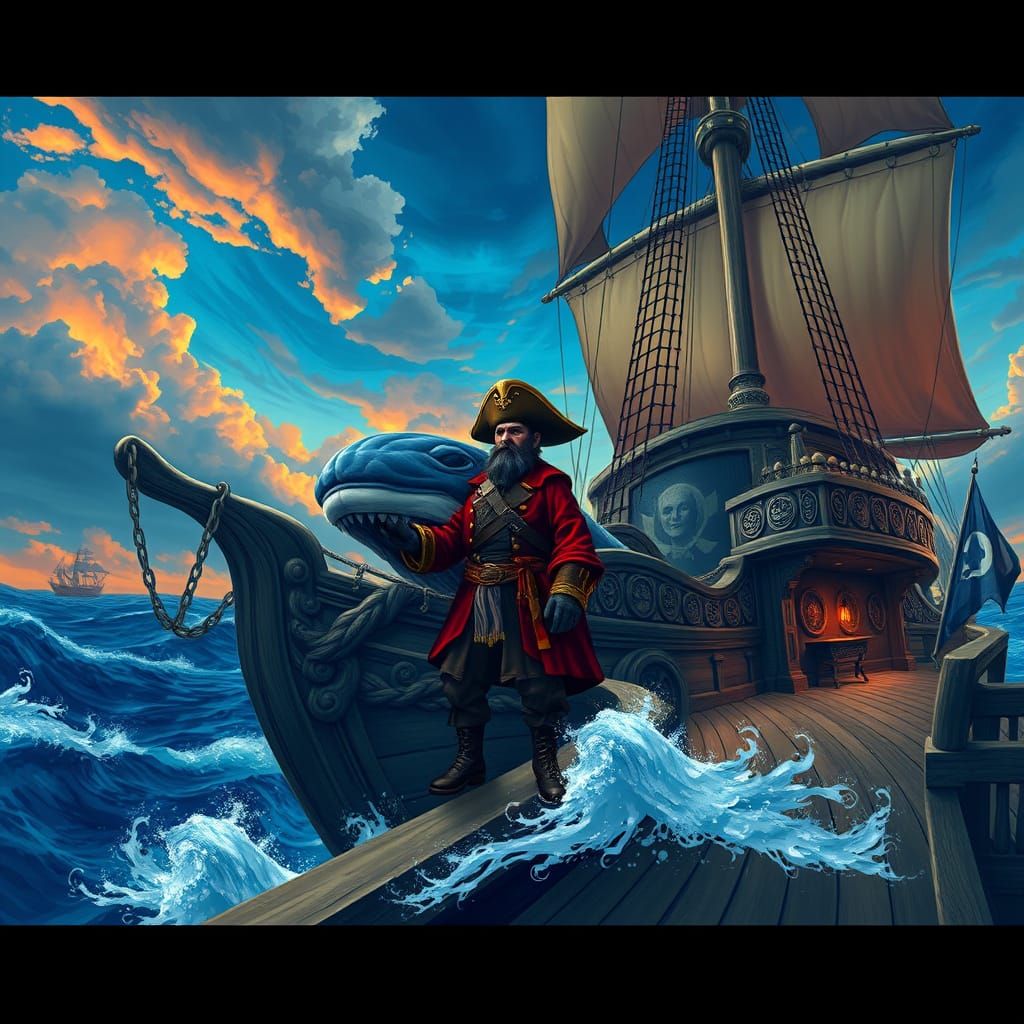 Orca Pirate Captain on a Ship in Detailed Matte Style