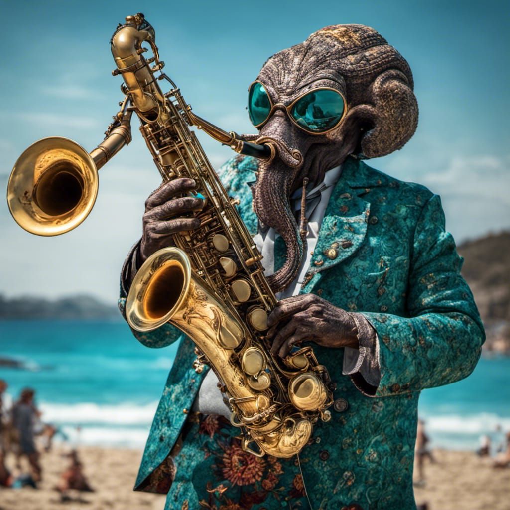 Happy Octopus Plays Saxophone at Beach Festival