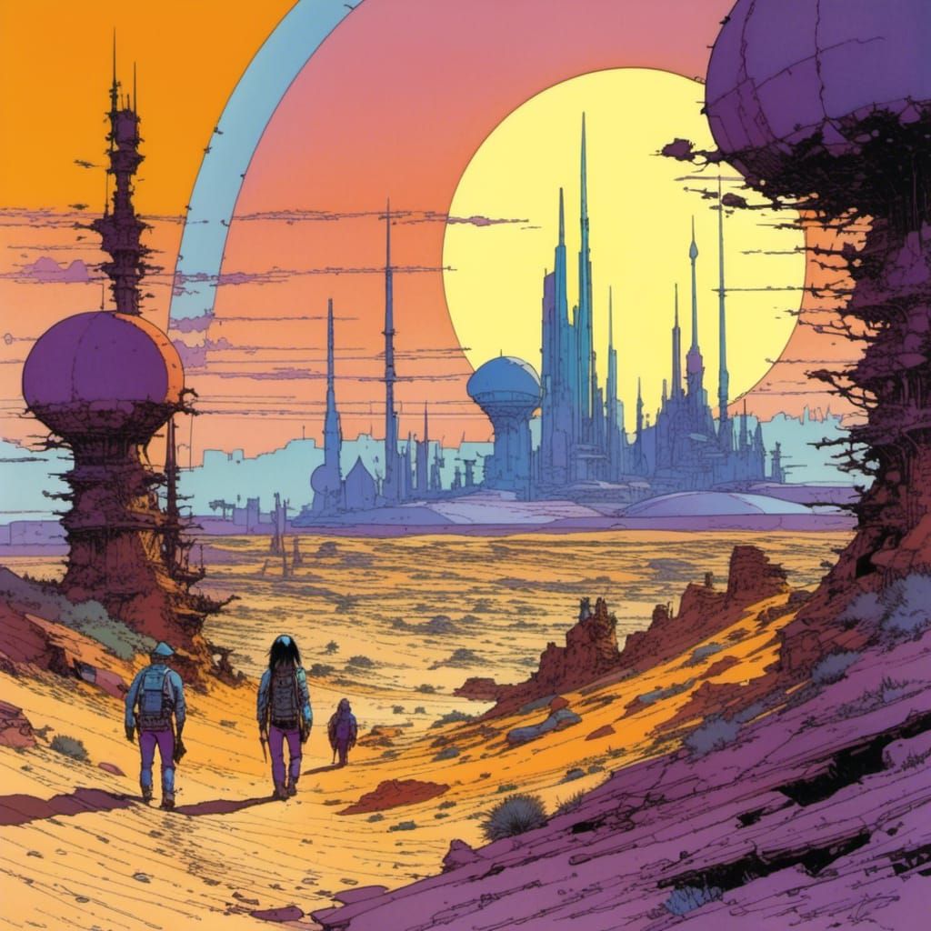 Crystal City in Desert Twilight: Ligne Claire Style