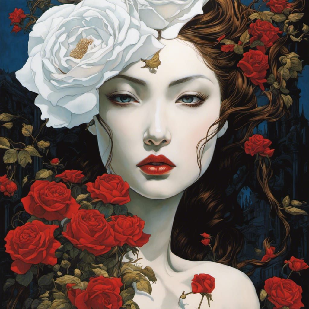 Neo-Gothic White Roses in Rich Deep Colors