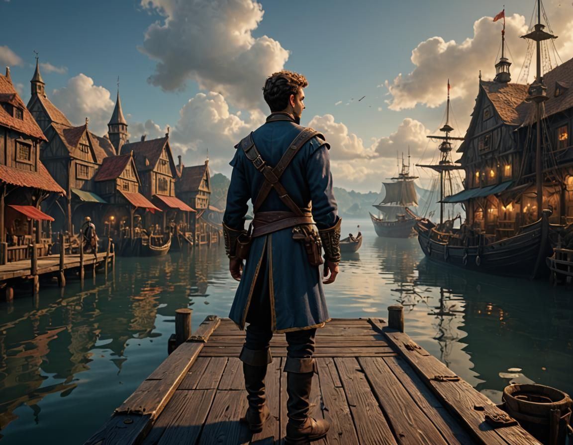 Young Merchant in Vibrant Fantasy Setting