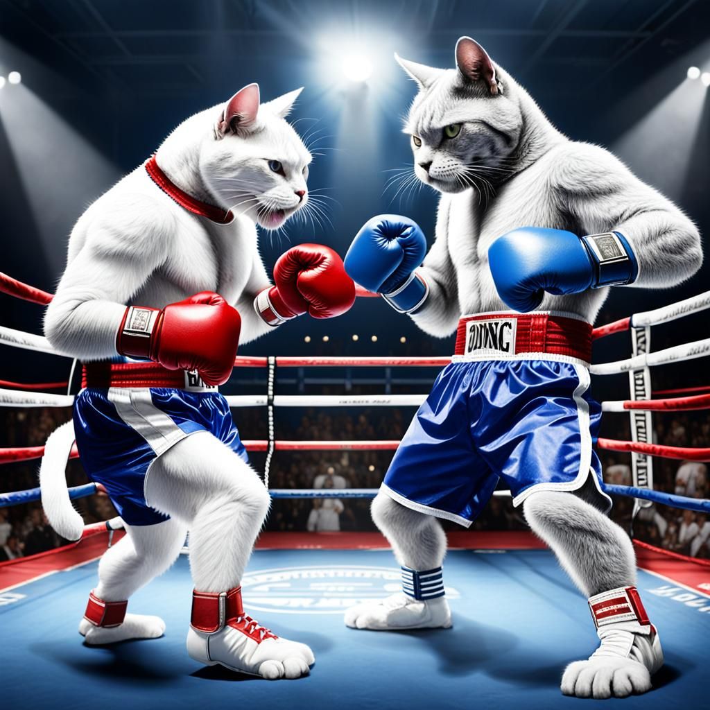 Anthropomorphic Cat Boxing Match in Graffiti Art Style