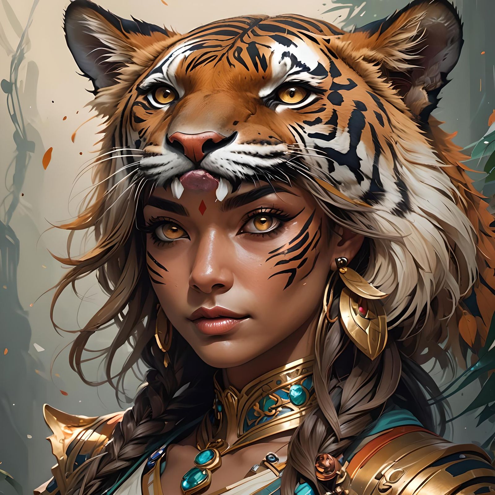 Majestic Tigress Portrait in Hyperdetailed Concept Art