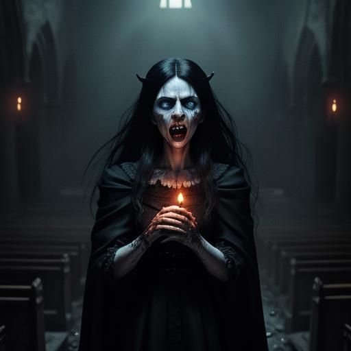 Witch Surrounded by Vampires in Abandoned Church