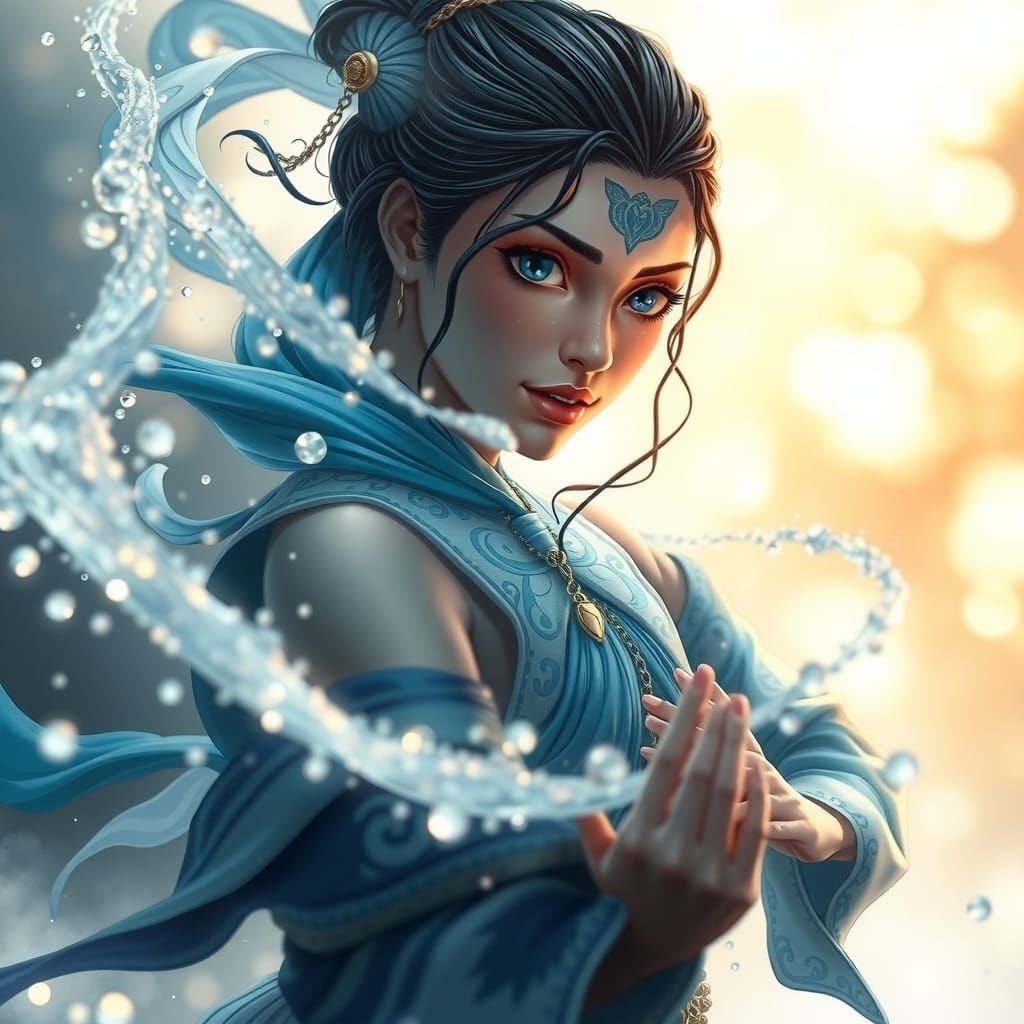 Katara Waterbending Portrait in Dreamlike Lighting