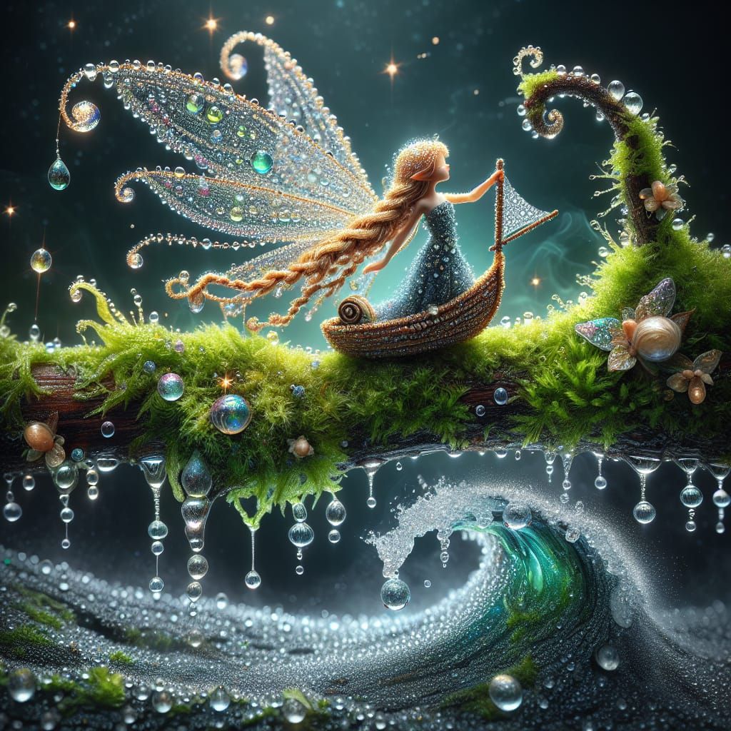 Dewdrop Fairy Sailing a Dewdrop Boat