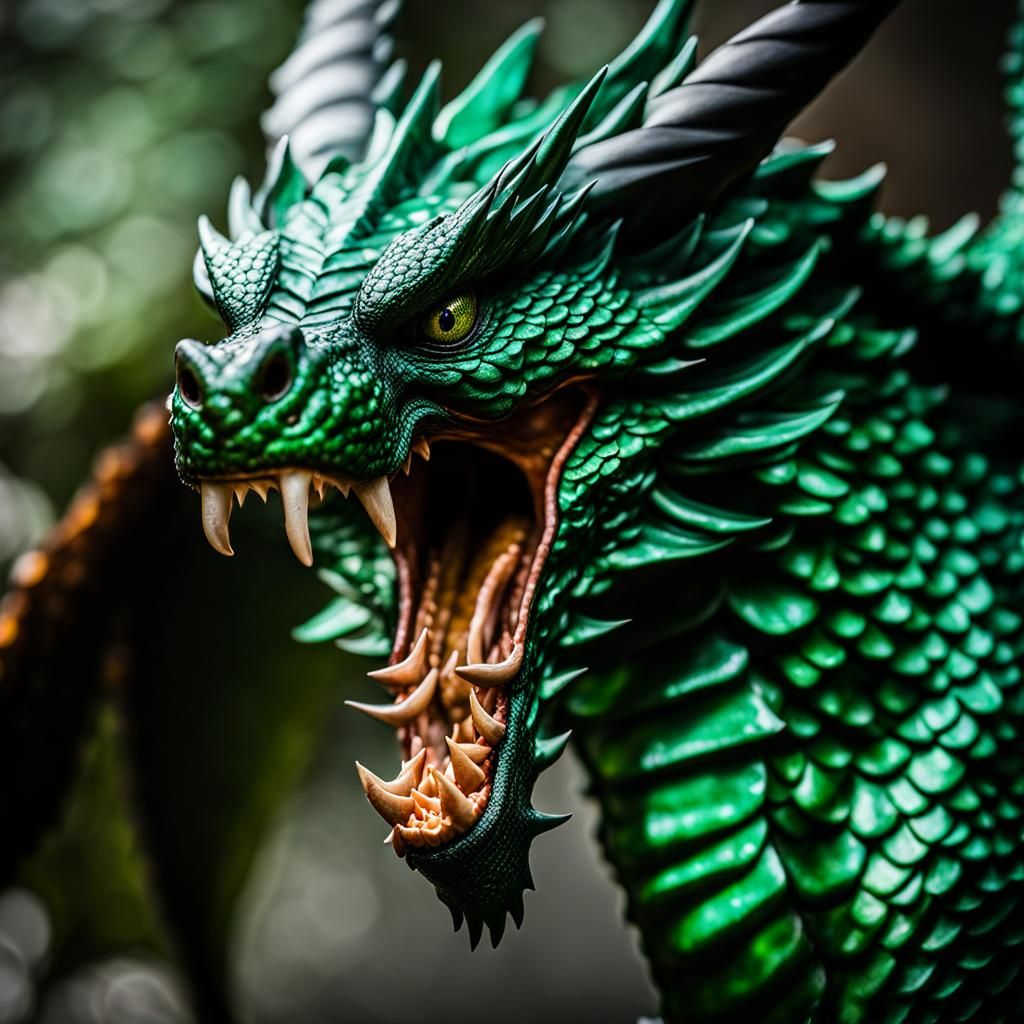 Emerald Dragon with Open Wings in High Definition