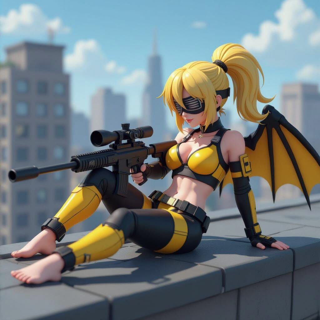 Pixel Art Woman on Rooftop in Kawaii Style