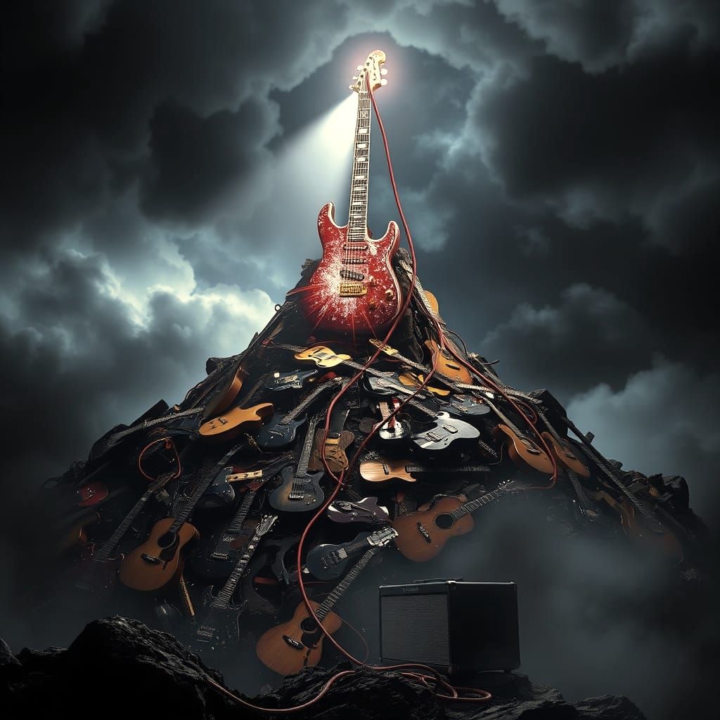 Guitar Mountain with Alien Amplifier in Spotlight