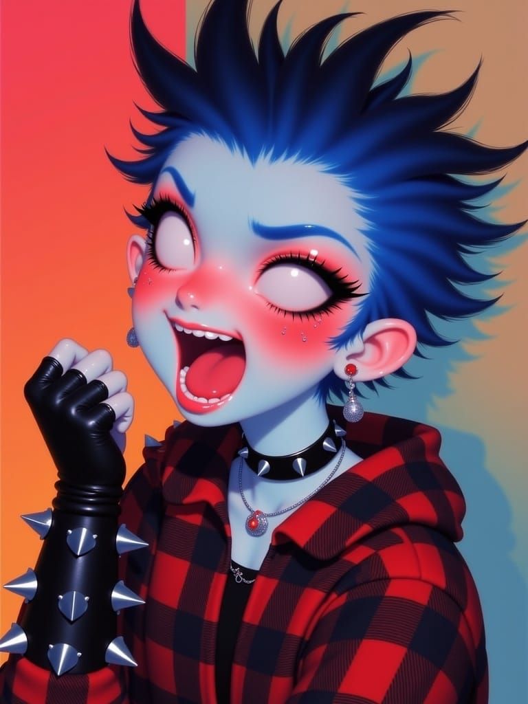 Punk Goth Girl with Mohawk and Piercings