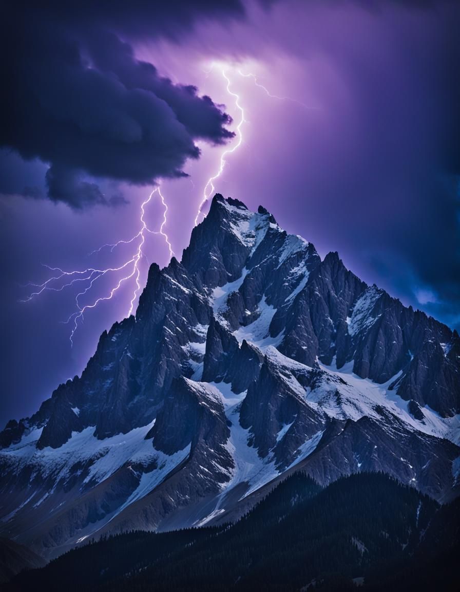 Lightning Strikes Mountain Peak: Ansel Adams Style Photograp...