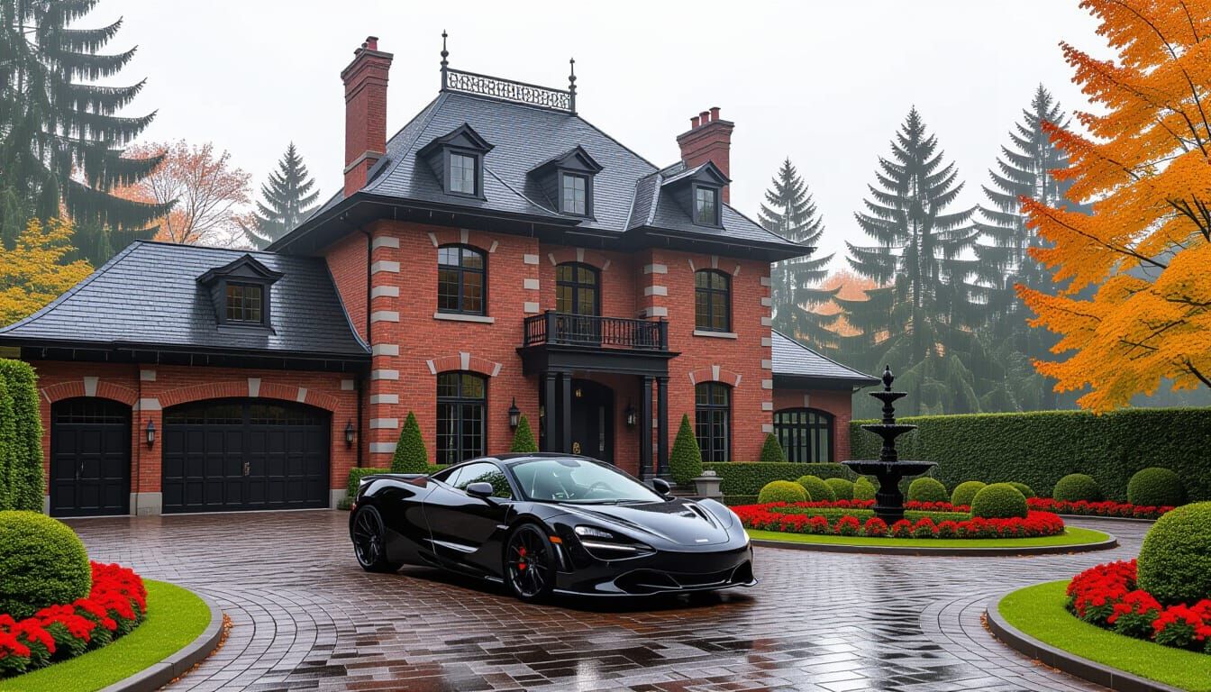 Victorian Chateau with McLaren in Misty Autumn