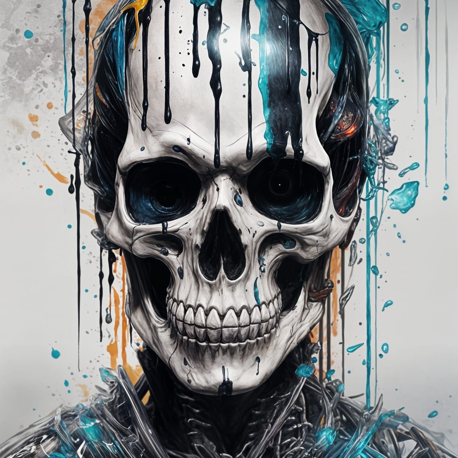 Hyperrealistic Skeleton Face in Splash Art Style