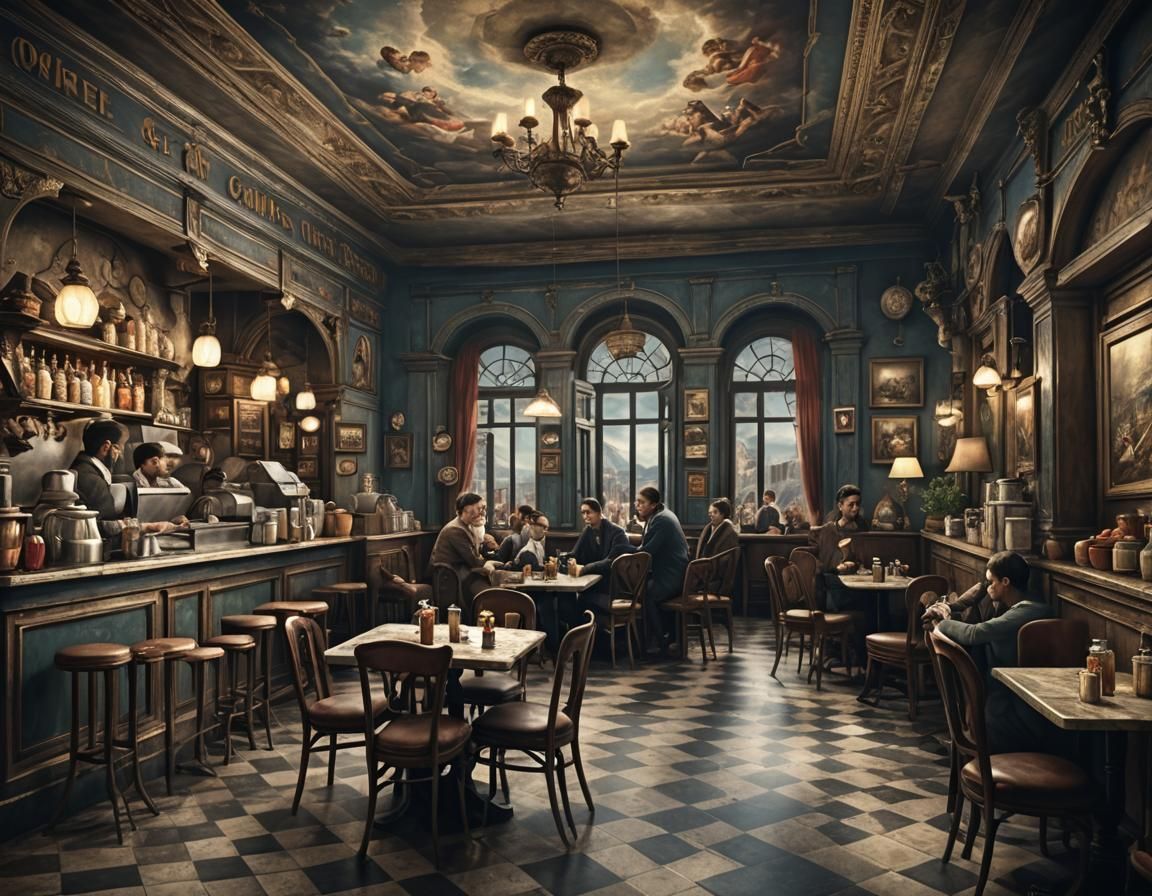 Retro Cafe in El Greco Style: Digital Matte Painting