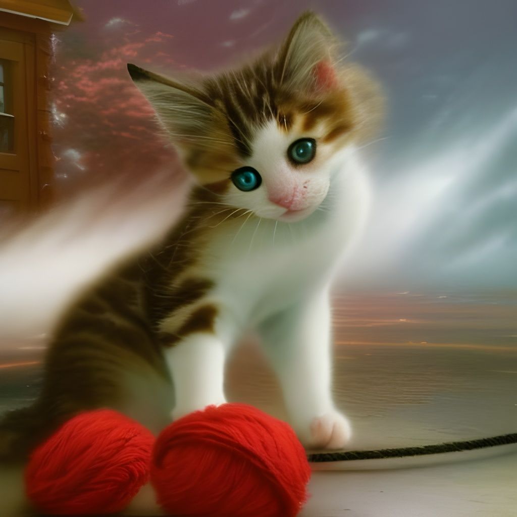 Calico Kitten's Yarn Battle: Ethereal Fantasy Art