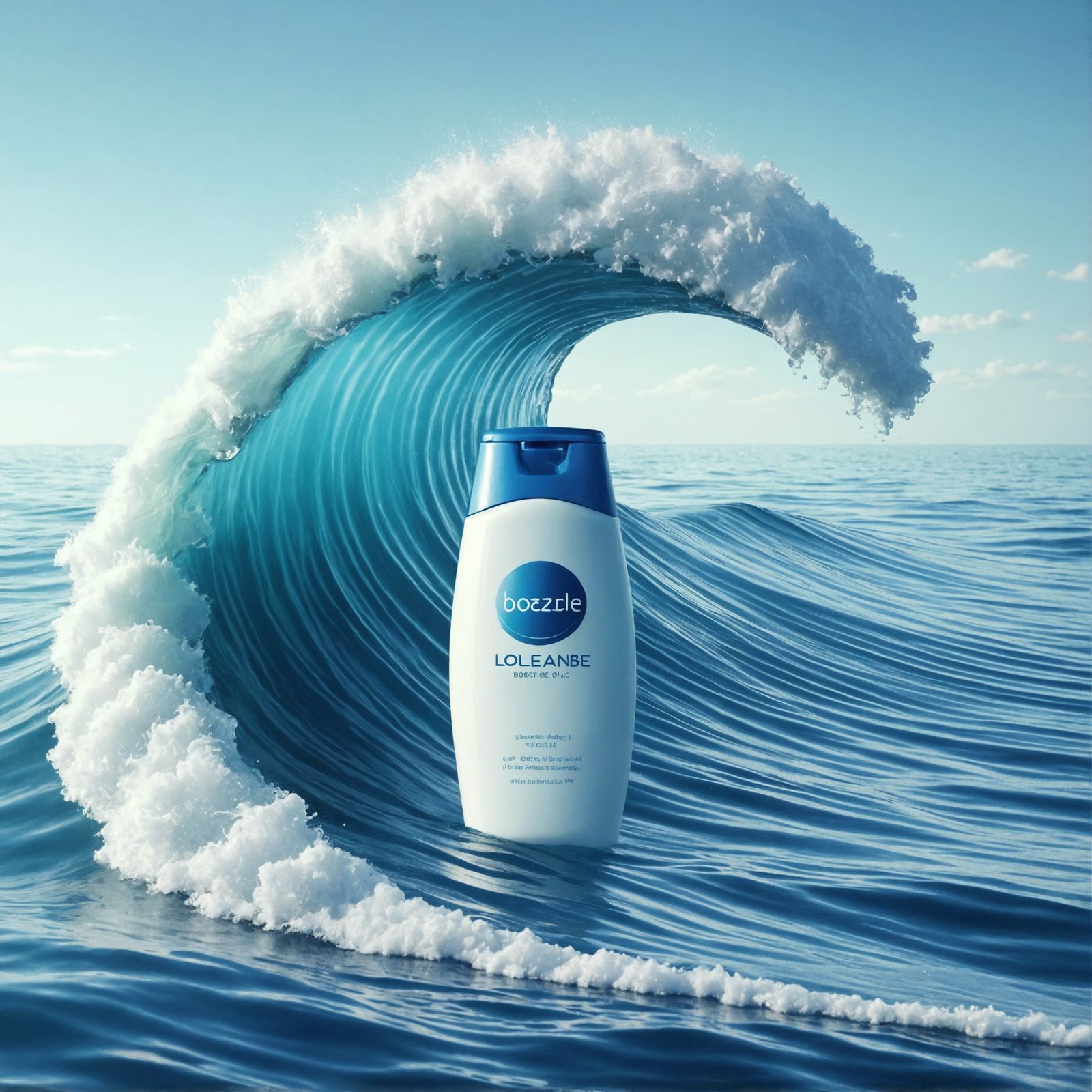 Lotion Bottle Floating in a Tranquil Ocean