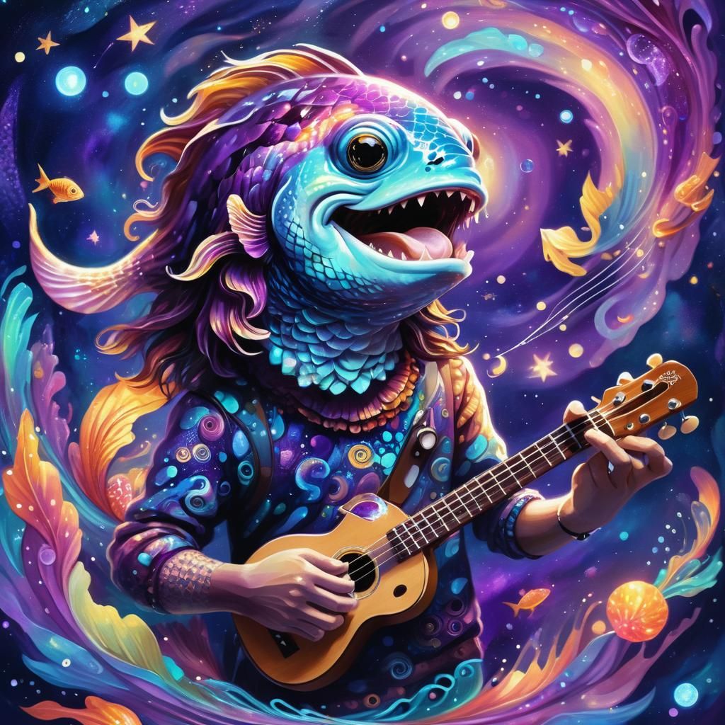 Fish Playing Ukulele in Surreal Dreamscape