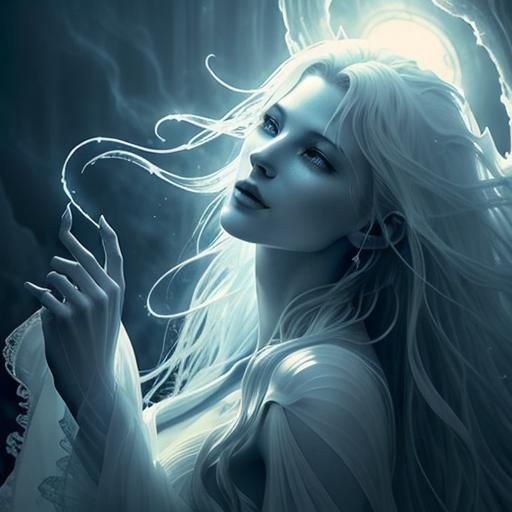 Heavenly Being Amidst Chaos: Surreal Fantasy Art