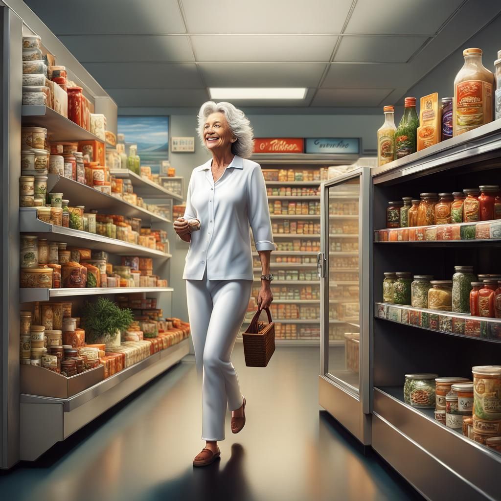 Woman's Joy in a Well-Stocked Convenience Store