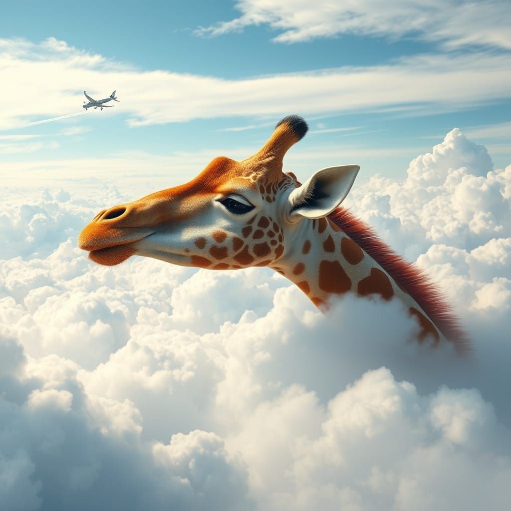 Giant Giraffe Head in Majestic Cloudscape