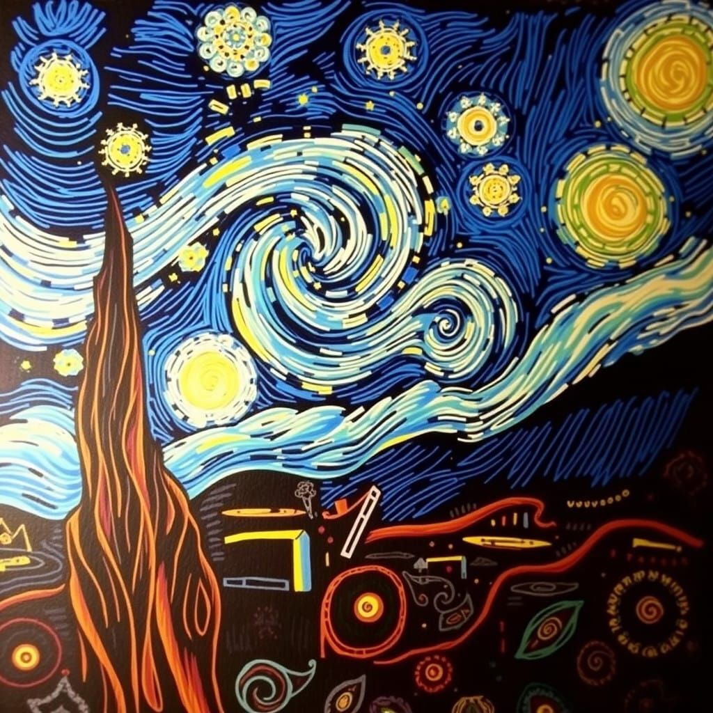 Whirly Starry Night in Van Gogh Style
