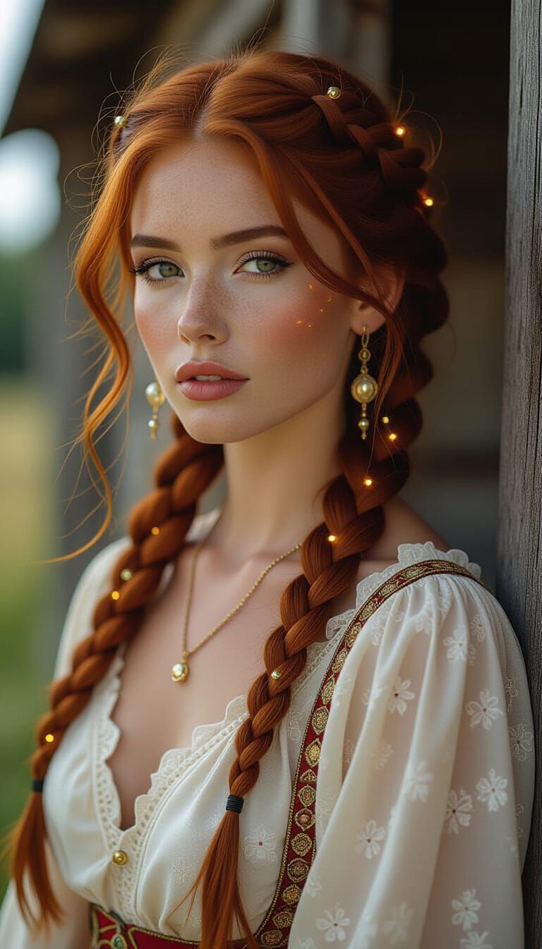 Auburn-Haired Woman in Chicano Art Style