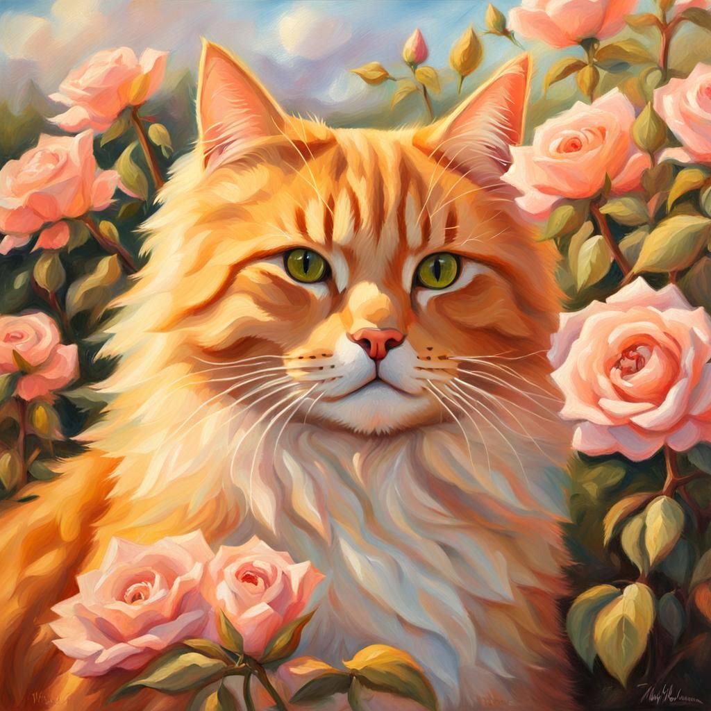 Ginger Cat Portrait in Oil Painting Style