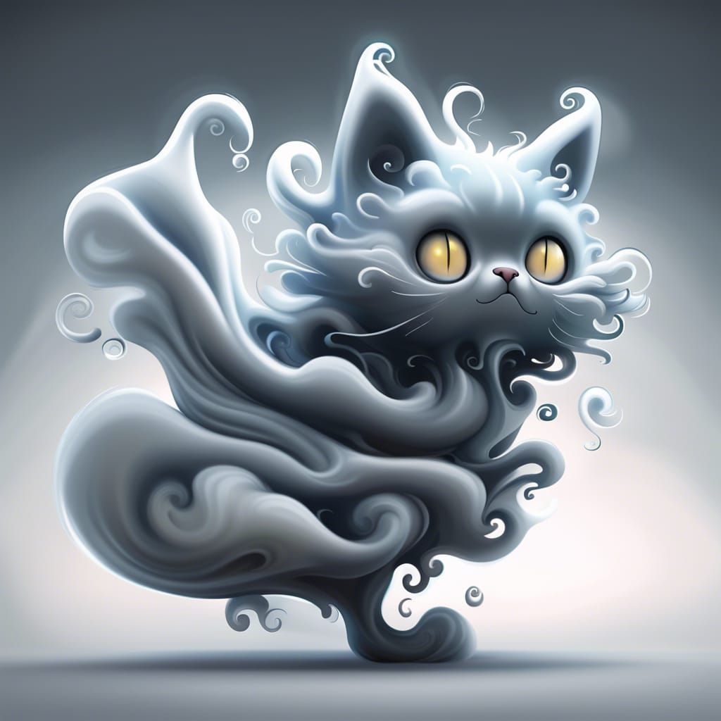 Ghostly Cloud Cat: A Tim Burton-esque Digital Art
