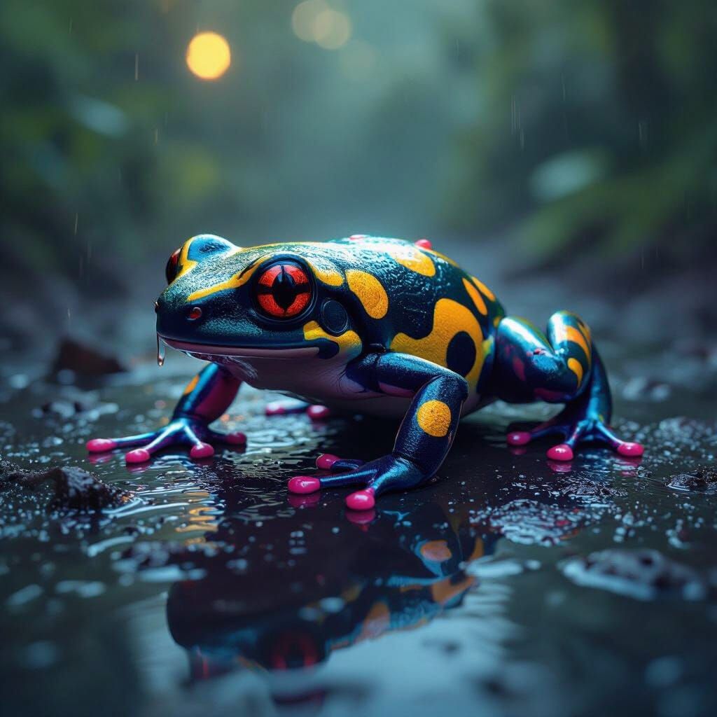 Vibrant Poison Frog Pattern on Wet Surface