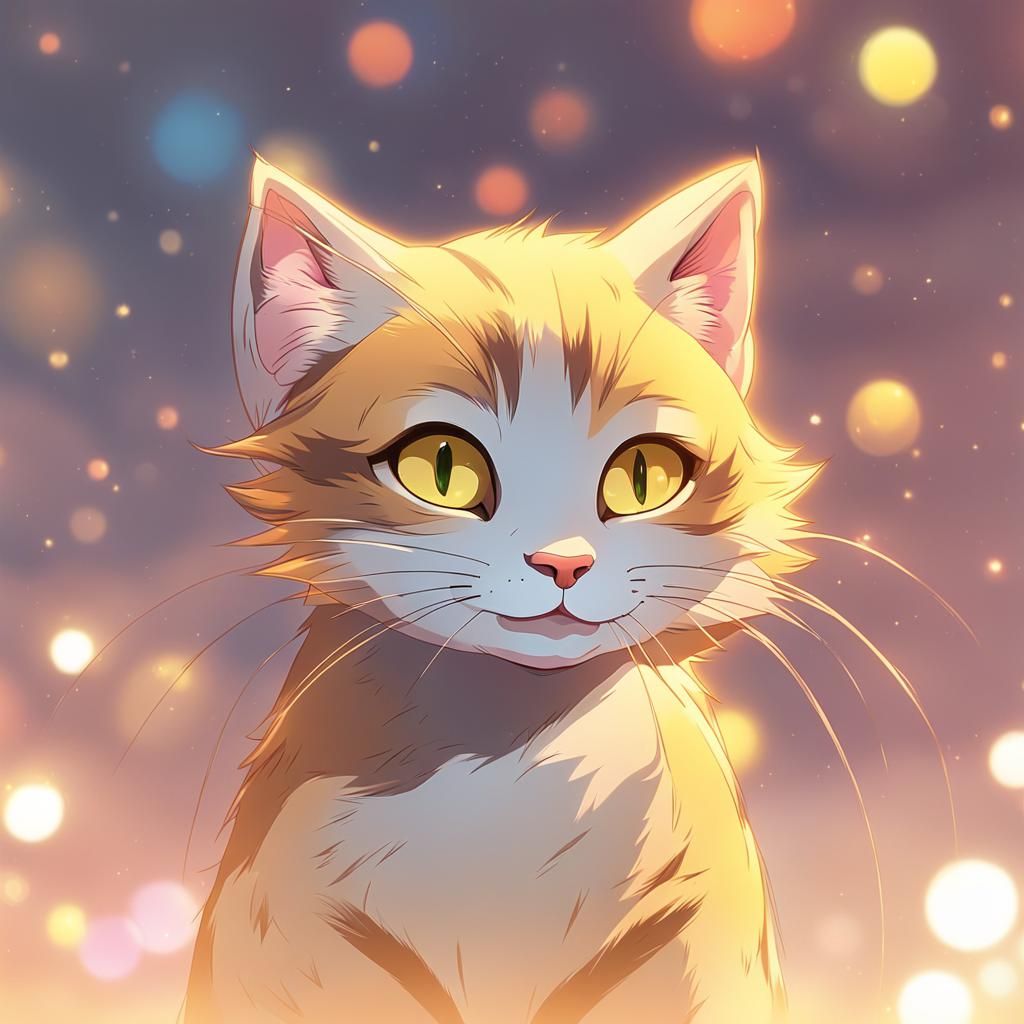 Happy Cat Smile in Vibrant Manga Style