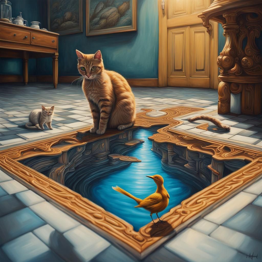 Surreal 3D Street Art: Cats and Bird Anamorphosis