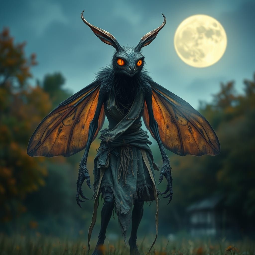 Majestic Mothman in Dreamy Woodland Landscape