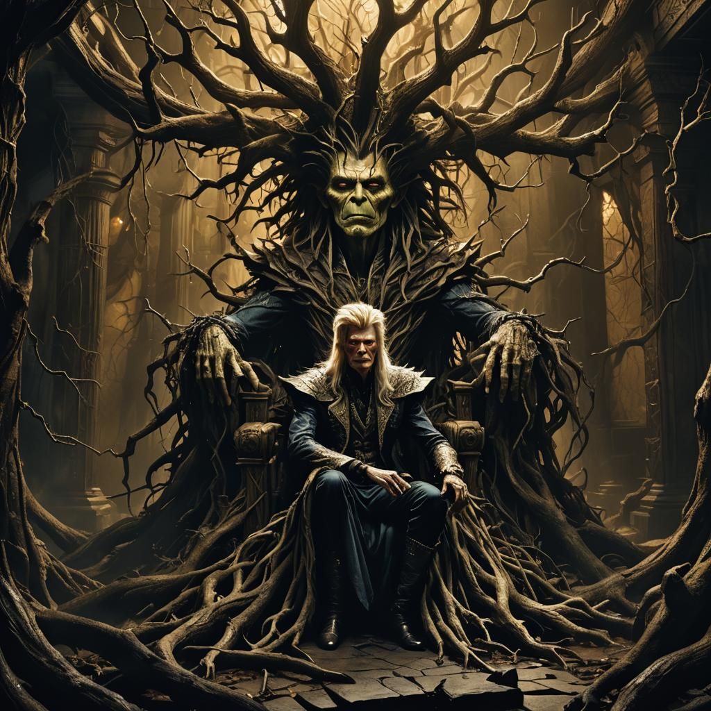 Goblin King on Throne in Dark Fantasy Style