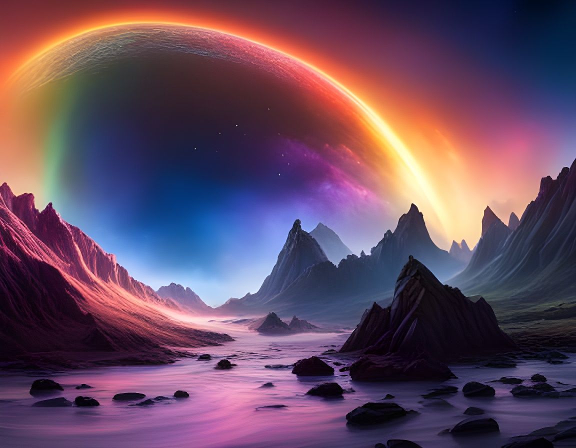 Rainbow Nebula in Space, Photorealistic Digital Art