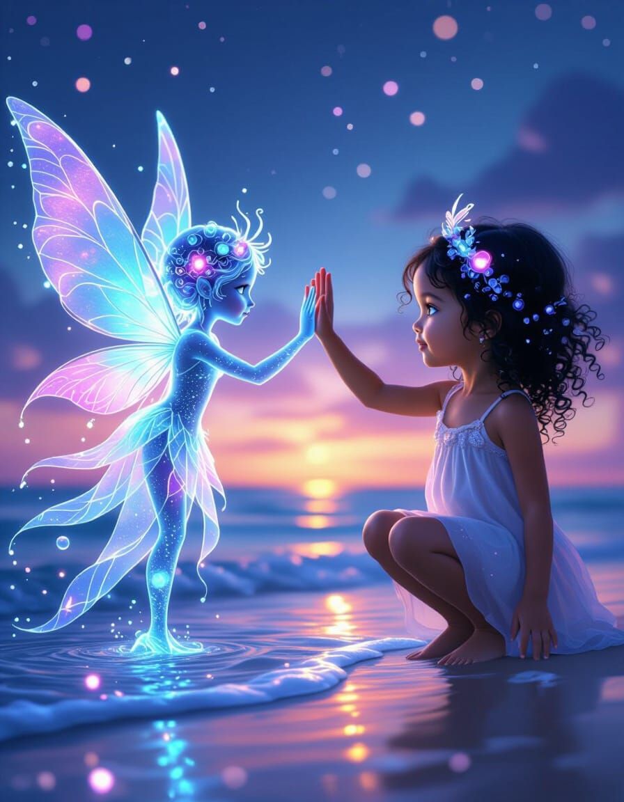 Girl High Fives Water Fairy by Twilight Shore