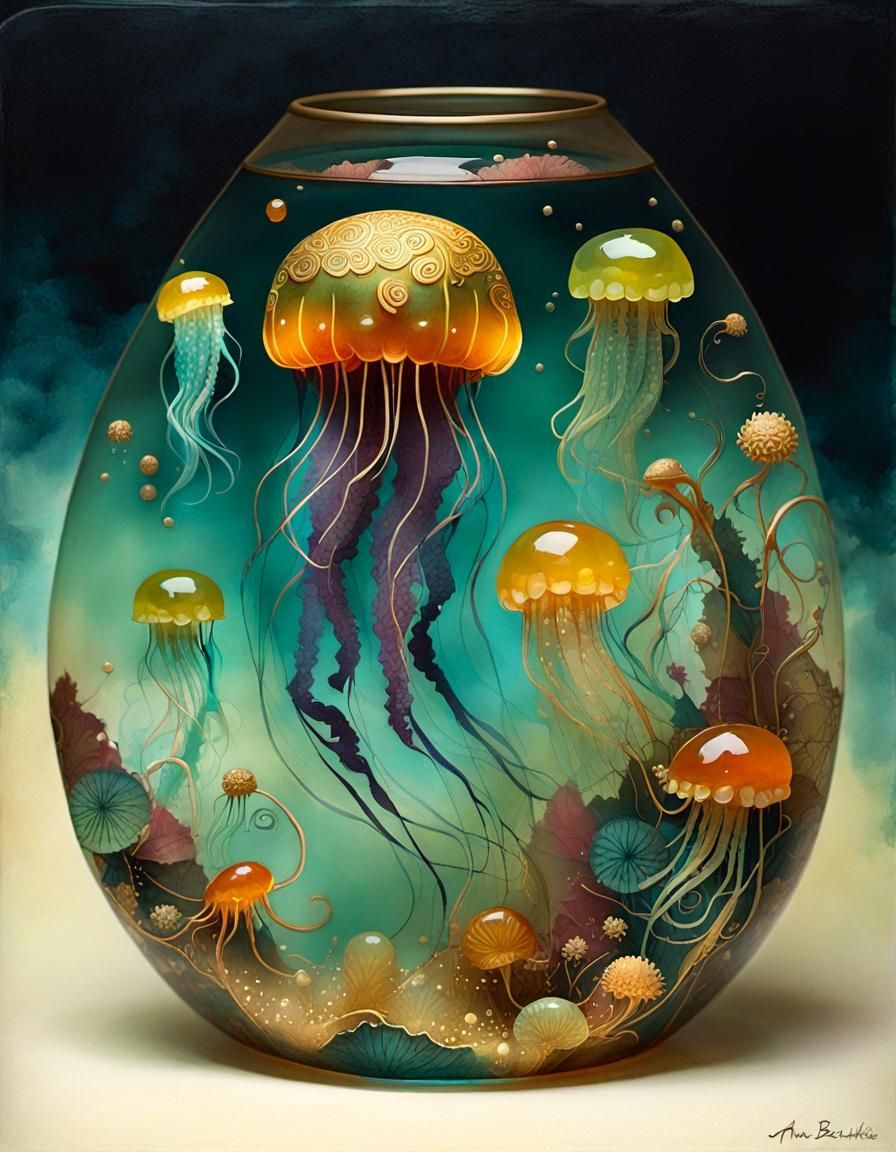 Jellyfish Creature in Jello, Mixed Media Style