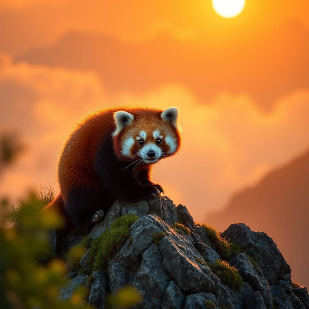 Majestic Red Panda in Golden Light