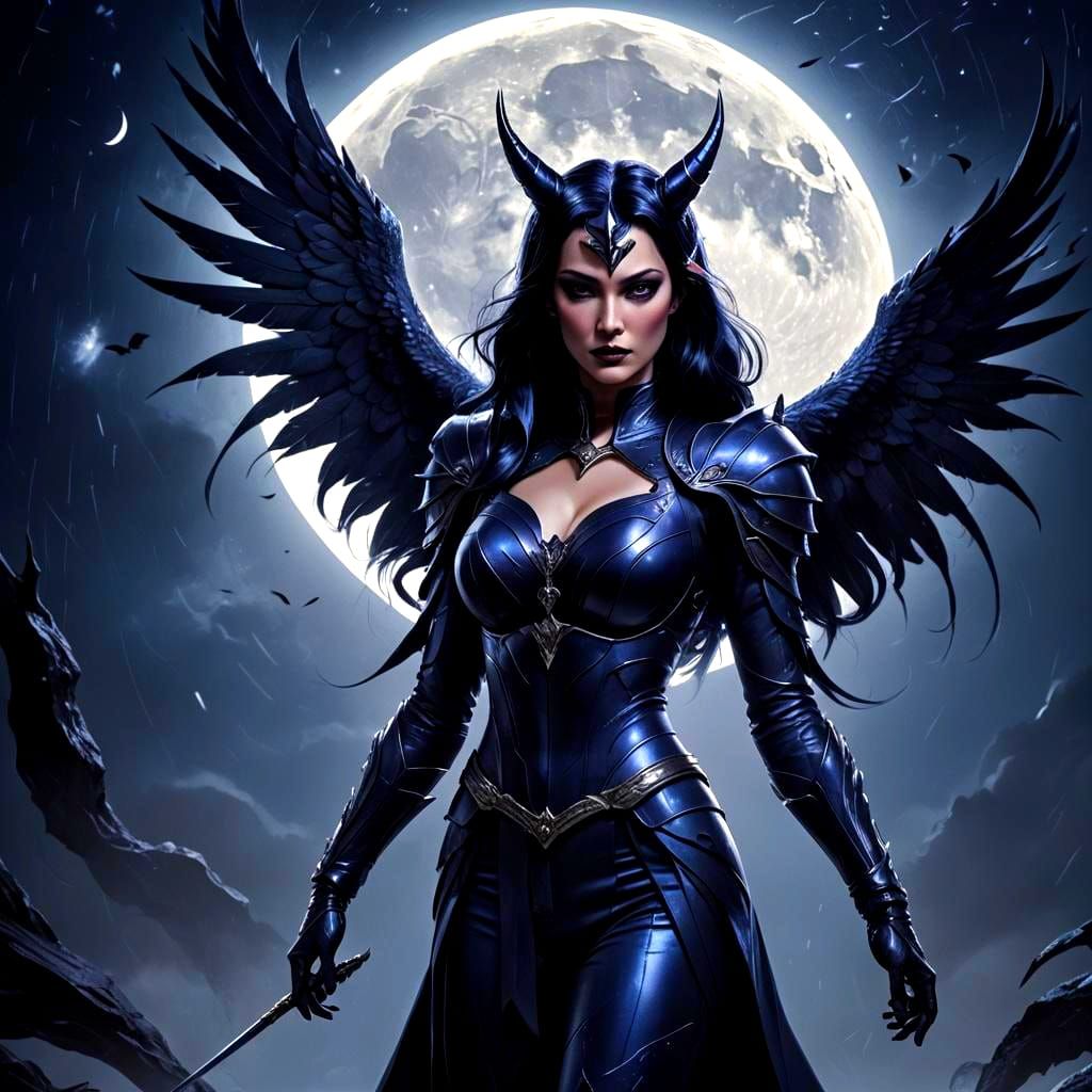 Unicorn Supervillainess with Glowing Moon Symbol