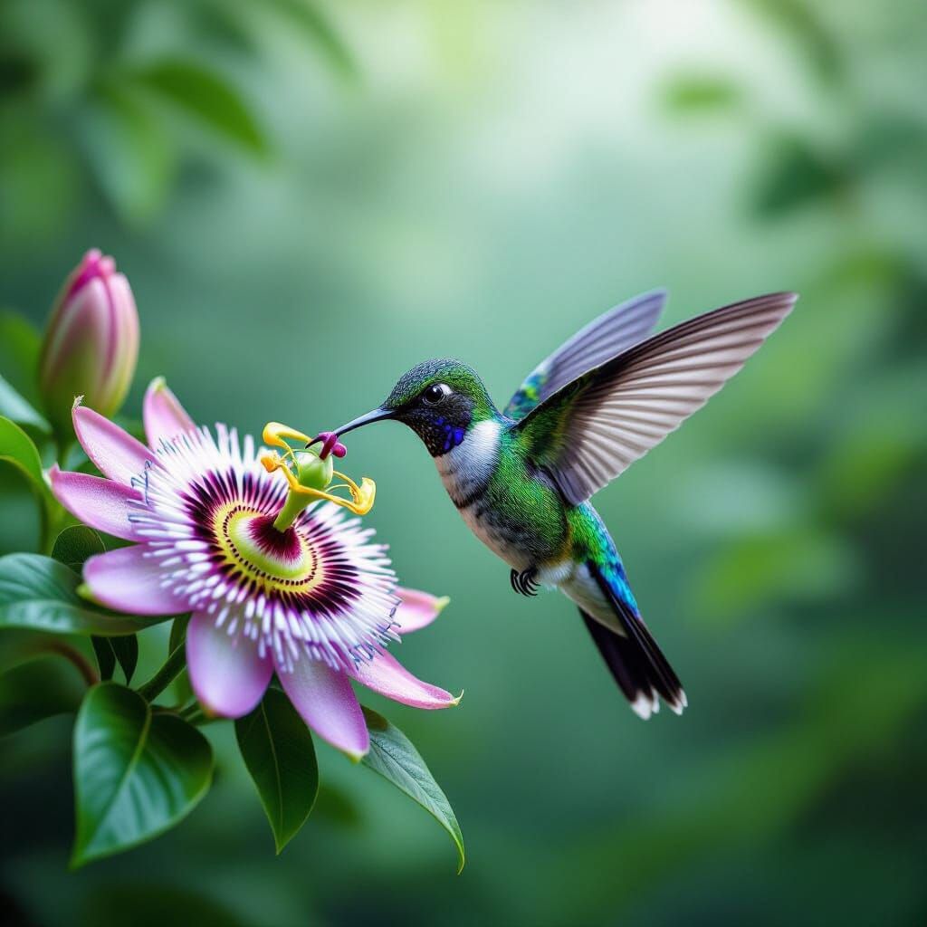 Hummingbird Sipping Nectar in Misty Cloud Forest