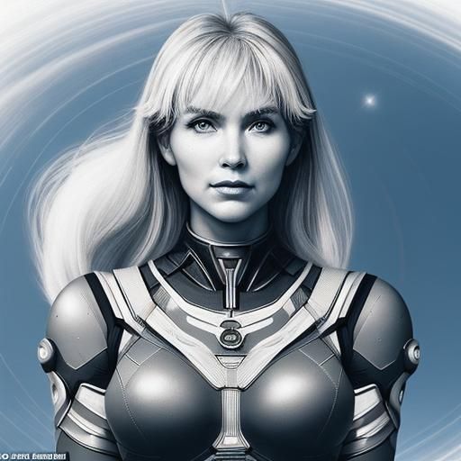 Wise Alpha Female with Kind Gaze in Sci-Fi Style