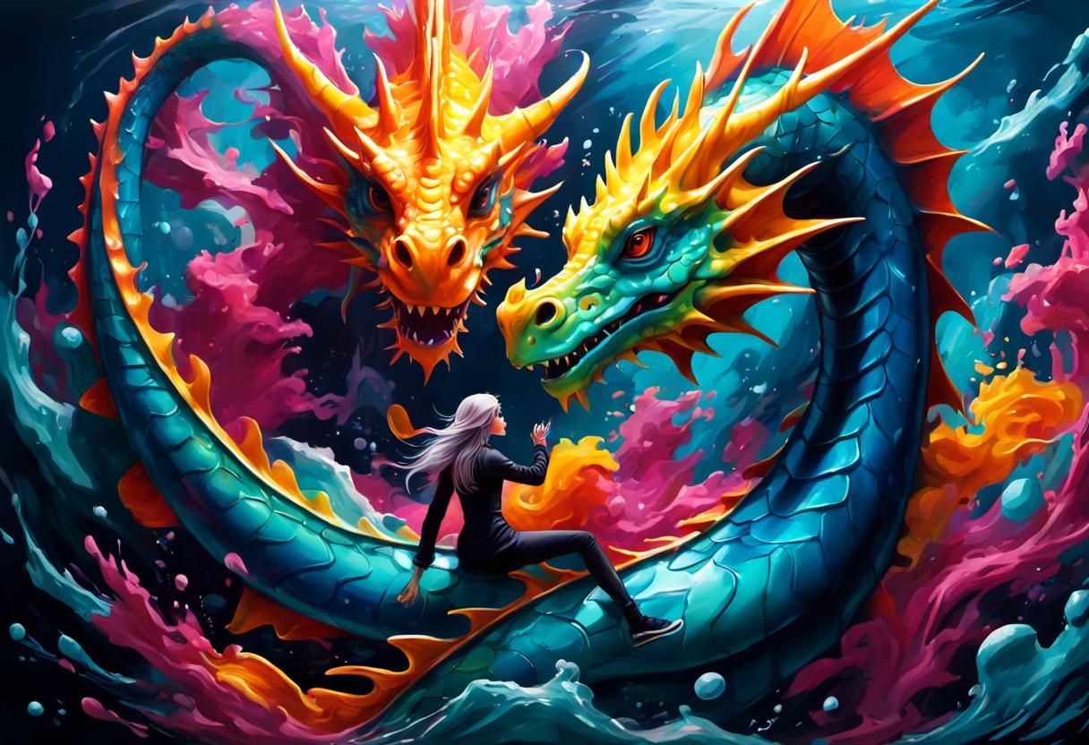 Sea Dragon Spirit Transformation in Graffiti Art Style