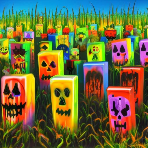Halloween Graveyard in Colorful Graffiti Style