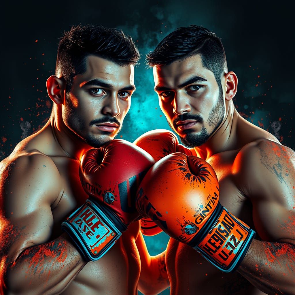 Two Boxers Posing in Alcohol Ink Splatter Style