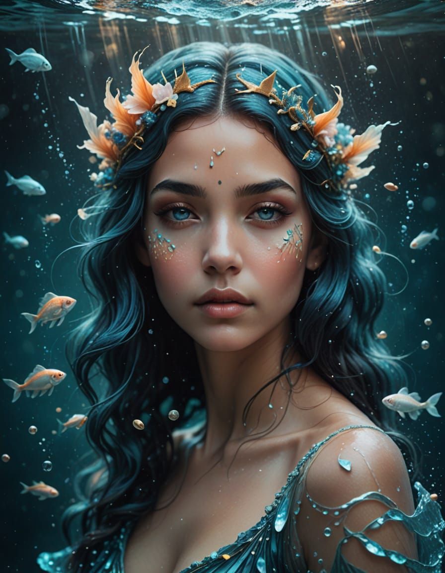 Ethereal Water Goddess in Holographic Portrait