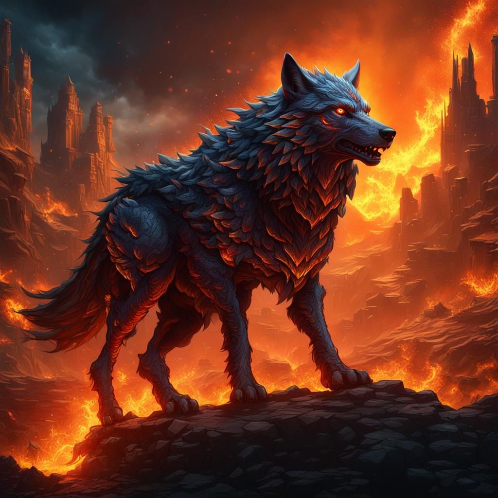 Fiery Wolf: Detailed Matte Painting