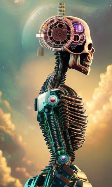 Skeleton with Synthwave Clockwork Brains
