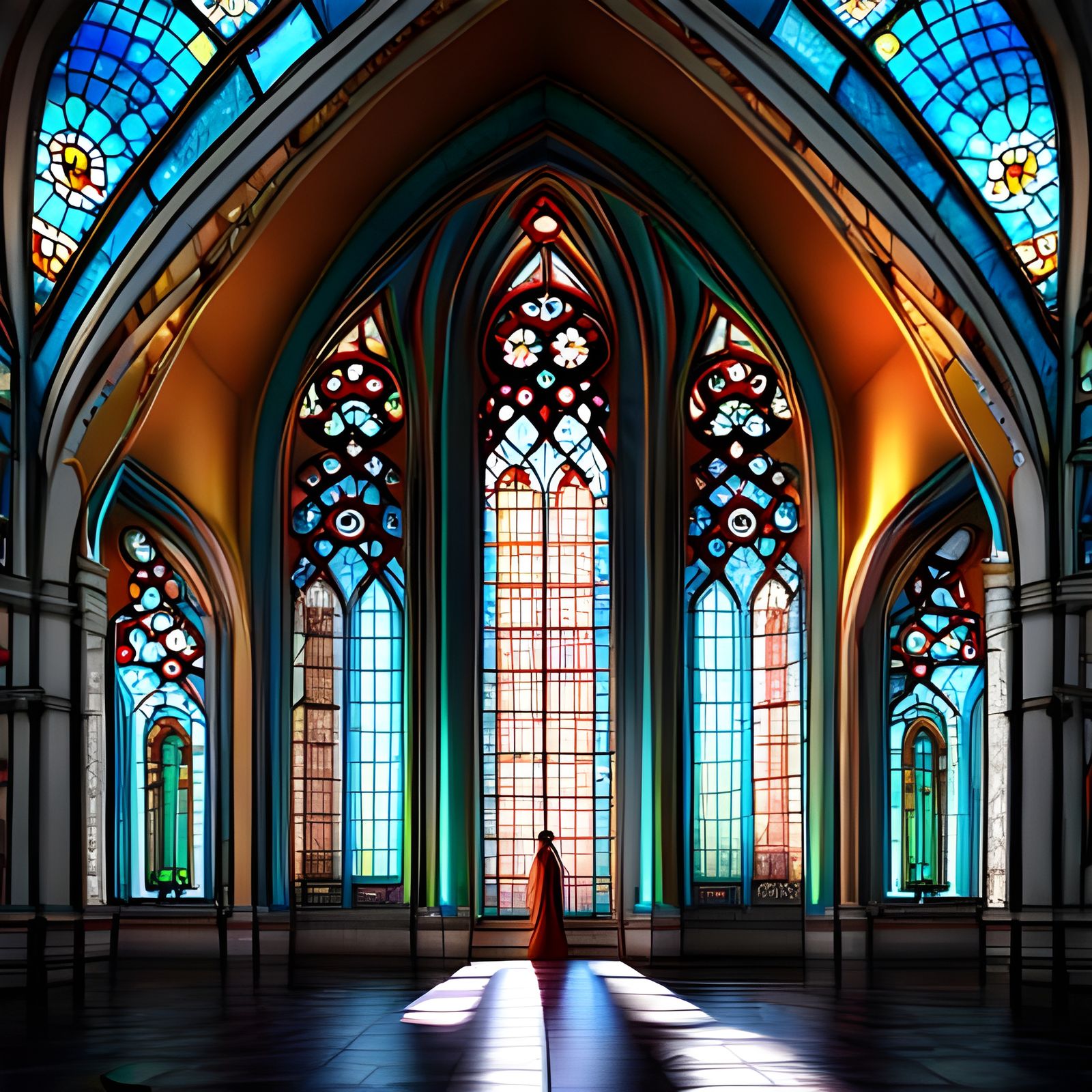 Ornate Stained Glass Cathedral Window in 3D